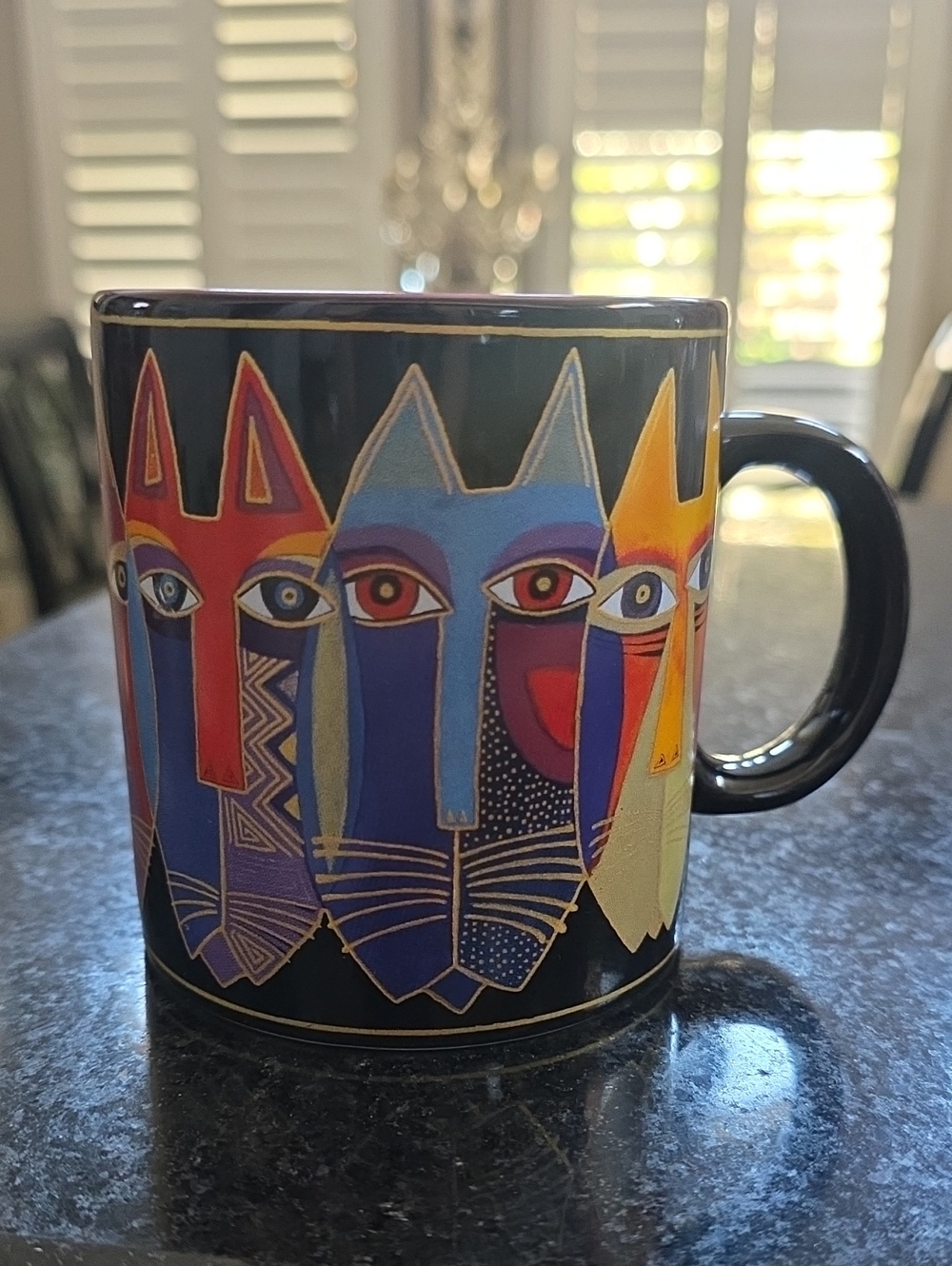 Vtg 2004 Laurel Burch Multicolor Cat Faces Mug